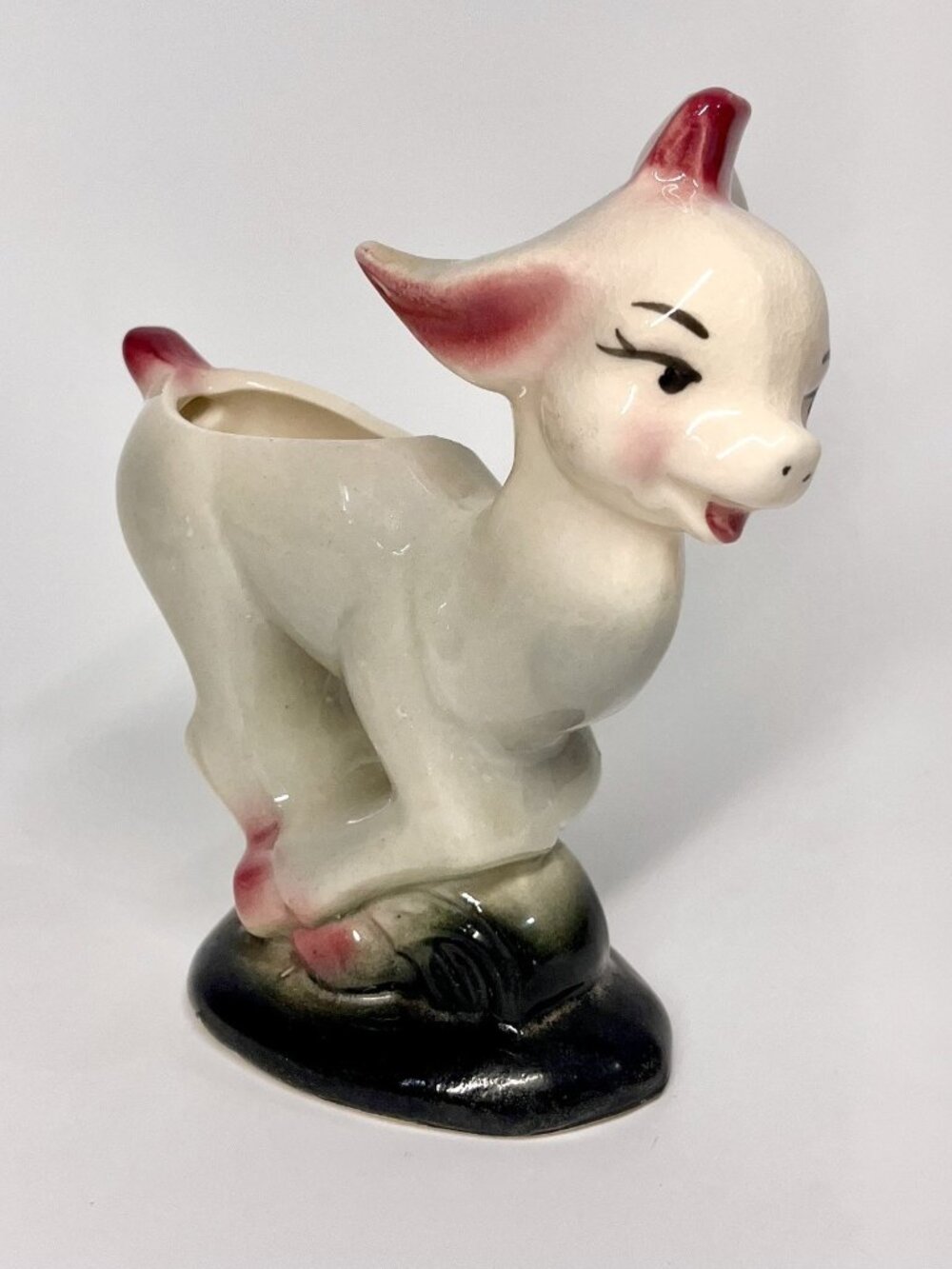 Pink Goat Deer Planter Vase 6 x 6 inches Ceramic Kitsch Vintage MCM - Picture 1 of 13